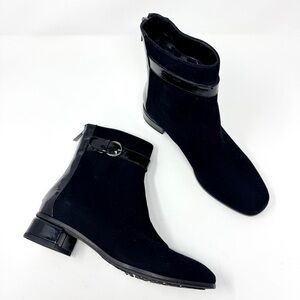 Aquatalia Luana Black Suede & Patent Ankle Boots